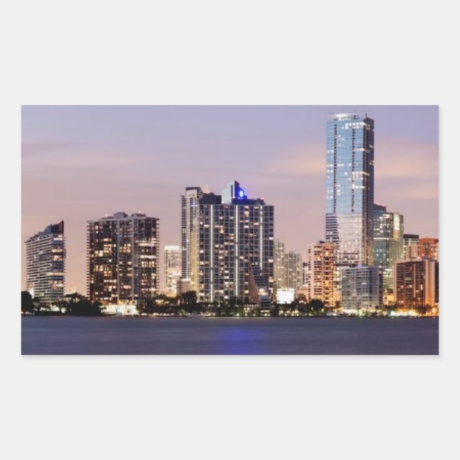 USA, Florida, Miami skyline at dusk 2 Rectangular Sticker (Front)