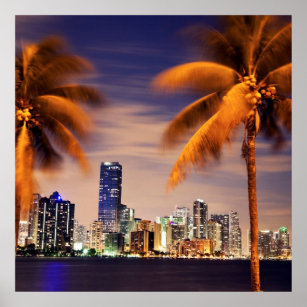 USA, Florida, Miami skyline at dusk Poster