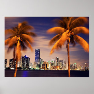 USA, Florida, Miami skyline at dusk Poster