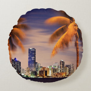 USA, Florida, Miami skyline at dusk Round Cushion