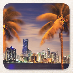USA, Florida, Miami skyline at dusk Square Paper Coaster