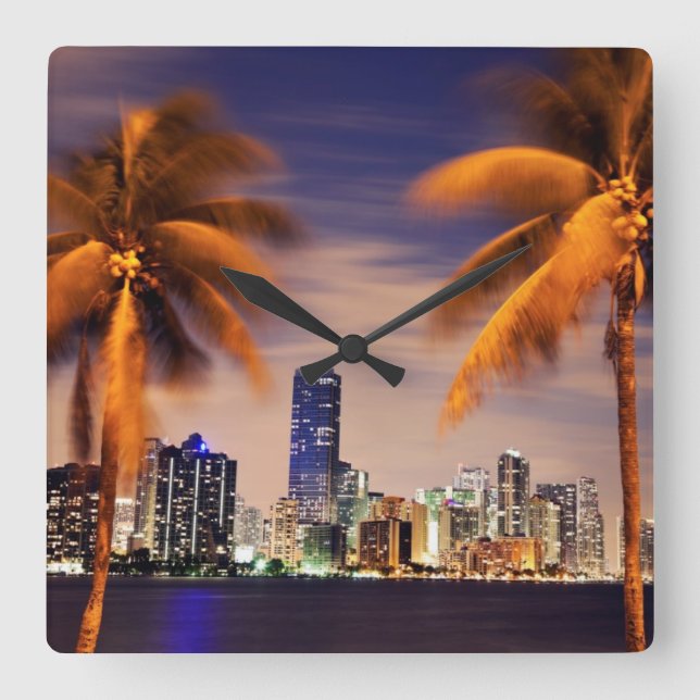 USA, Florida, Miami skyline at dusk Square Wall Clock (Front)