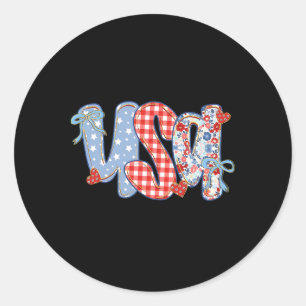 Usa Flower Coquette Bow American Patriotic Happy 4 Classic Round Sticker
