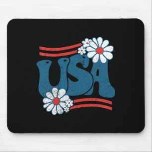 Usa Flower Patriotic 4th Of July Groovy American F Mouse Pad