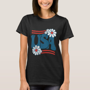 Usa Flower Patriotic 4th Of July Groovy American F T-Shirt