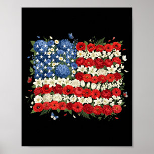 Usa Flowers Flag Patriotic Aamerican Floral Flag Poster