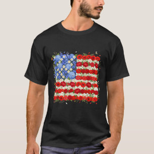 Usa Flowers Flag Patriotic Aamerican Floral Flag T-Shirt