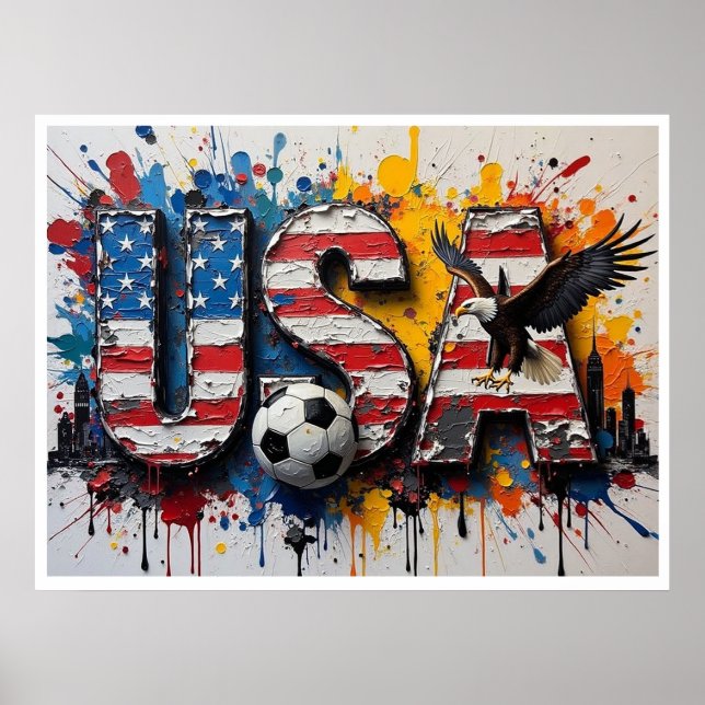 USA Football Citiscape Oil Painting Style Art Poster (Front)