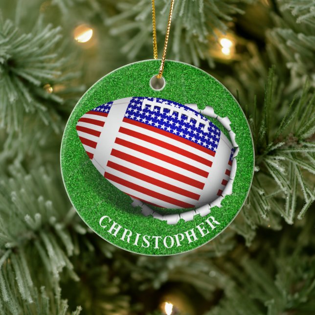 USA Football Tearing Out Christmas  Ceramic Ornament (Tree)