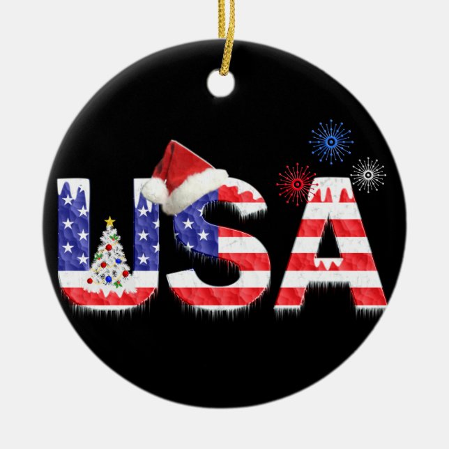 USA for Christmas Ceramic Ornament (Front)