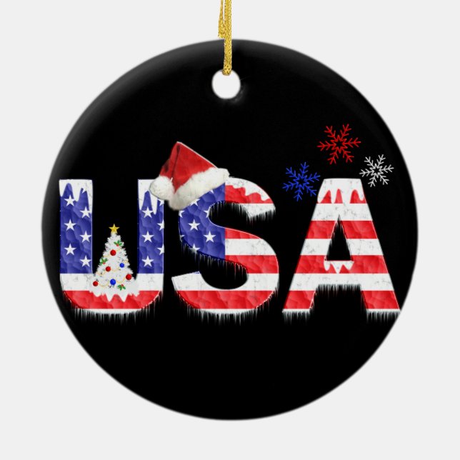 USA for Christmas Ceramic Ornament (Back)