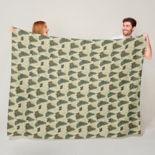 USA Forest Bears Elk Rabbits Nature Pattern Fleece Blanket