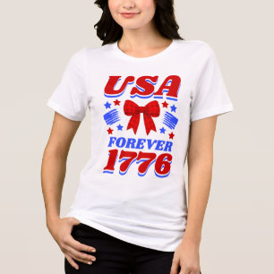 USA Forever 1776 Red Gingham Bow Tri-Blend Shirt