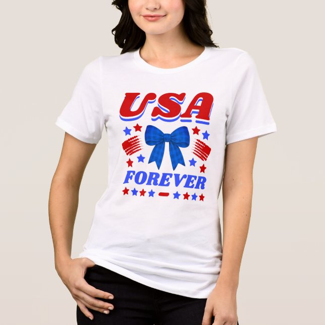 USA Forever Blue Gingham Bow Tri-Blend Shirt (Front)