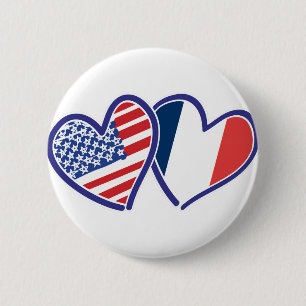 USA France Love Hearts 6 Cm Round Badge
