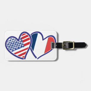 USA France Love Hearts Luggage Tag