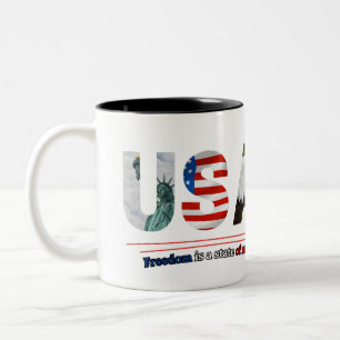 "USA – Freedom Is a State of Mind" Two-Tone Coffee Mug