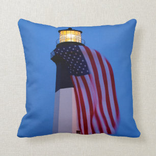 USA, Georgia, Tybee Island, Flag Flying 2 Cushion