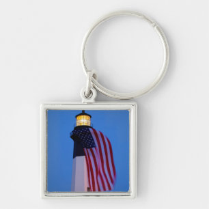 USA, Georgia, Tybee Island, Flag Flying 2 Key Ring