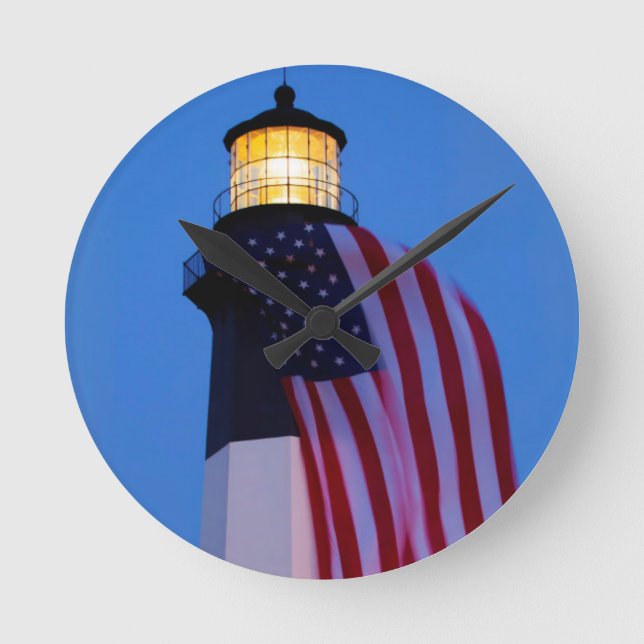 USA, Georgia, Tybee Island, Flag Flying 2 Round Clock (Front)