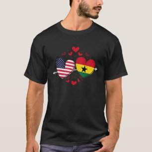 USA Ghana Flag Heart Valentines Day Ghanaian Ameri T-Shirt
