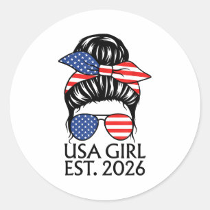 Usa Girl Est 2026 New American Immigrant Citizensh Classic Round Sticker
