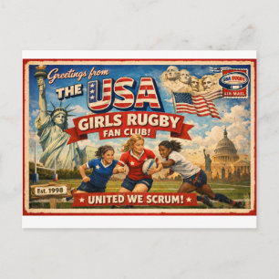 USA Girls Rugby Team Fan Club Postcard