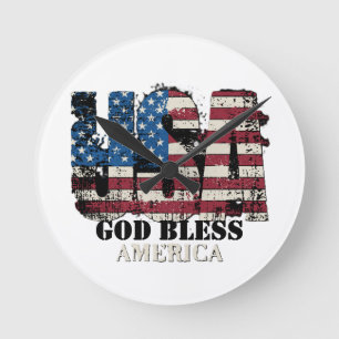 USA God Bless America  Round Clock