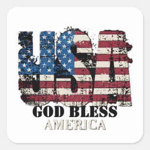 USA God Bless America Square Sticker
