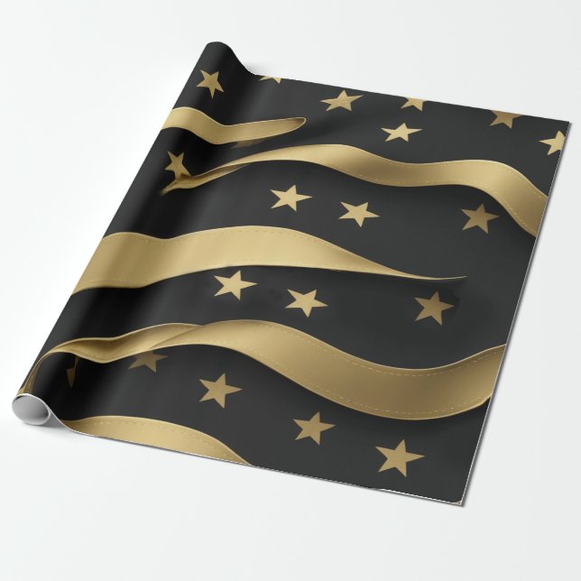 USA Goes Gold Wrapping Paper (Unrolled)