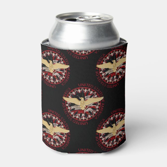 USA Gold Eagle, Flag Black-Red-Drink Can Cooler (Can Front)