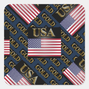 USA  GOLD           SQUARE STICKER