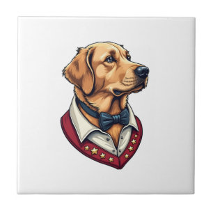 USA Golden Retriever Vintage Patriotic Dog Shirt Ceramic Tile