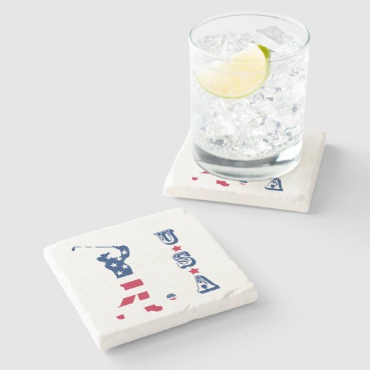 USA golf America flag golfer Stone Coaster
