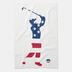 USA golf American flag golfer Tea Towel