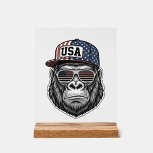 USA Gorilla Vintage Engraving Patriotic Shirt Desi Acrylic Sign