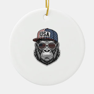 USA Gorilla Vintage Engraving Patriotic Shirt Desi Ceramic Ornament