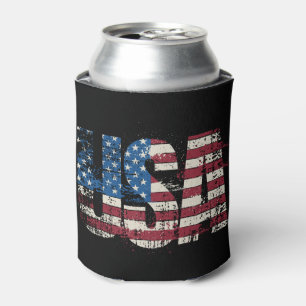 USA grunge text design with flag Can Cooler