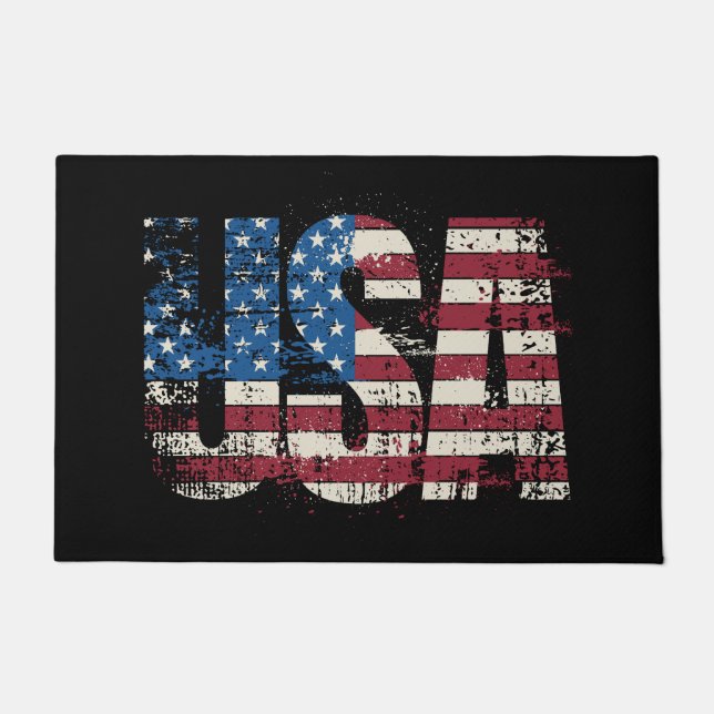 USA grunge text design with flag Doormat (Front)