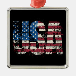 USA grunge text design with flag Metal Ornament