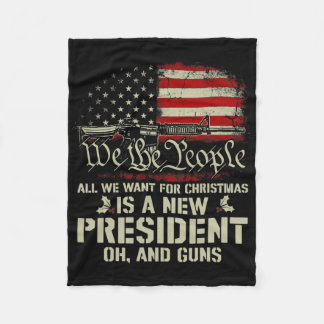 Usa Gun Flag All I Want For Christmas Is A New Pre Fleece Blanket