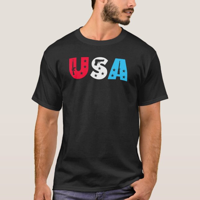 Usa Guns Red White And Blue T-Shirt (Front)