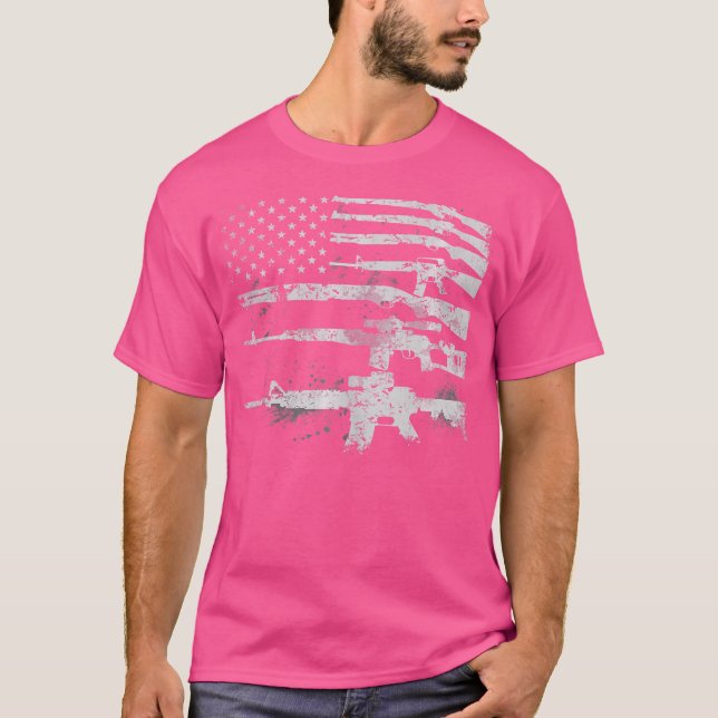 Usa Guns Weapons Flag Rifles Stripes Military 2A T-Shirt (Front)