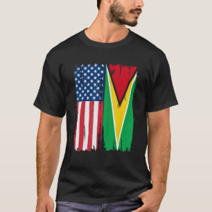 USA Guyana Half american Flag Roots T-Shirt