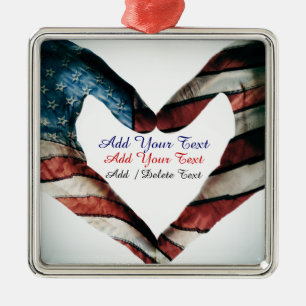 USA Hands and Heart Metal Tree Decoration