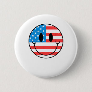 Usa Happy Face Smile American Flag 4th Of July 6 Cm Round Badge