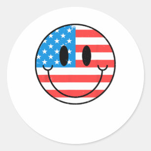 Usa Happy Face Smile American Flag 4th Of July Classic Round Sticker