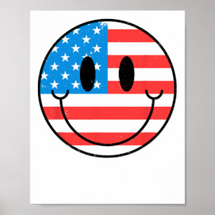 Usa Happy Face Smile American Flag 4th Of July Poster