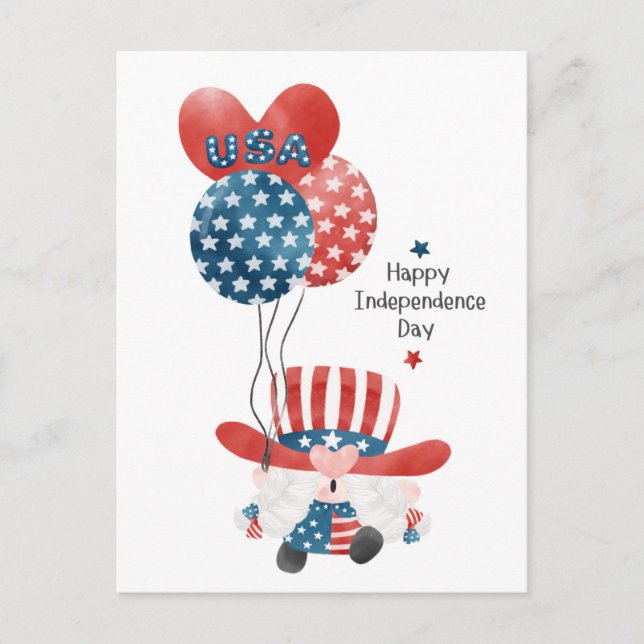 Usa Happy Independence Day Cute Gnome Postcard (Front)