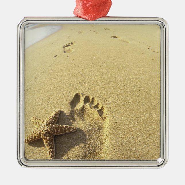 USA, Hawaii, Maui, Makena Beach, Footprint and Metal Ornament (Front)